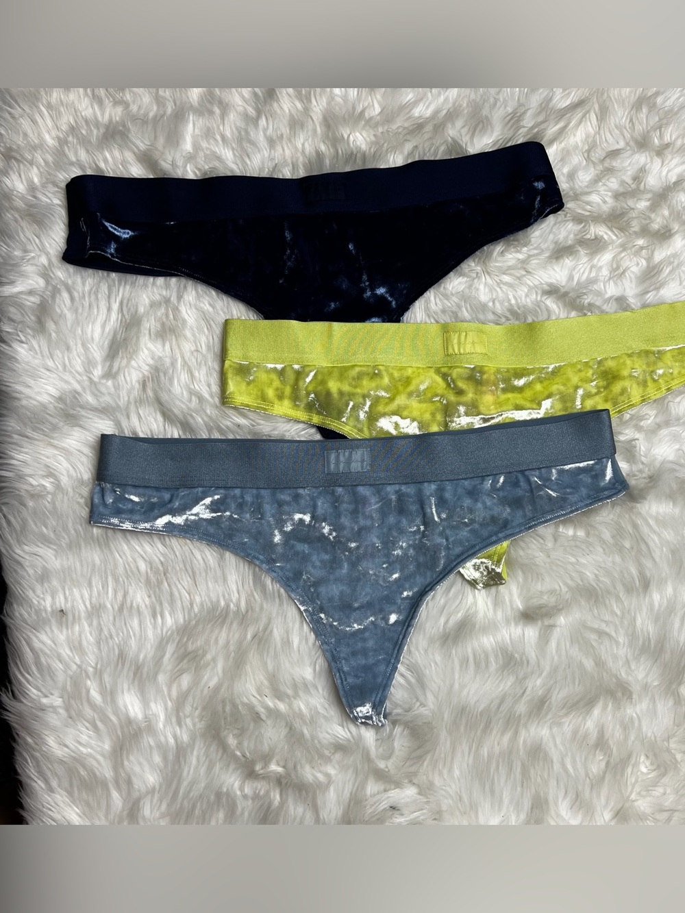 PINK Victoria's Secret Velvet Thong Set – Navy, Lime, Steel Blue (3-Pack)